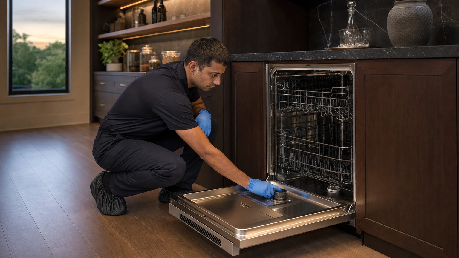Panel-ready dishwasher diagnostic visit in the service area